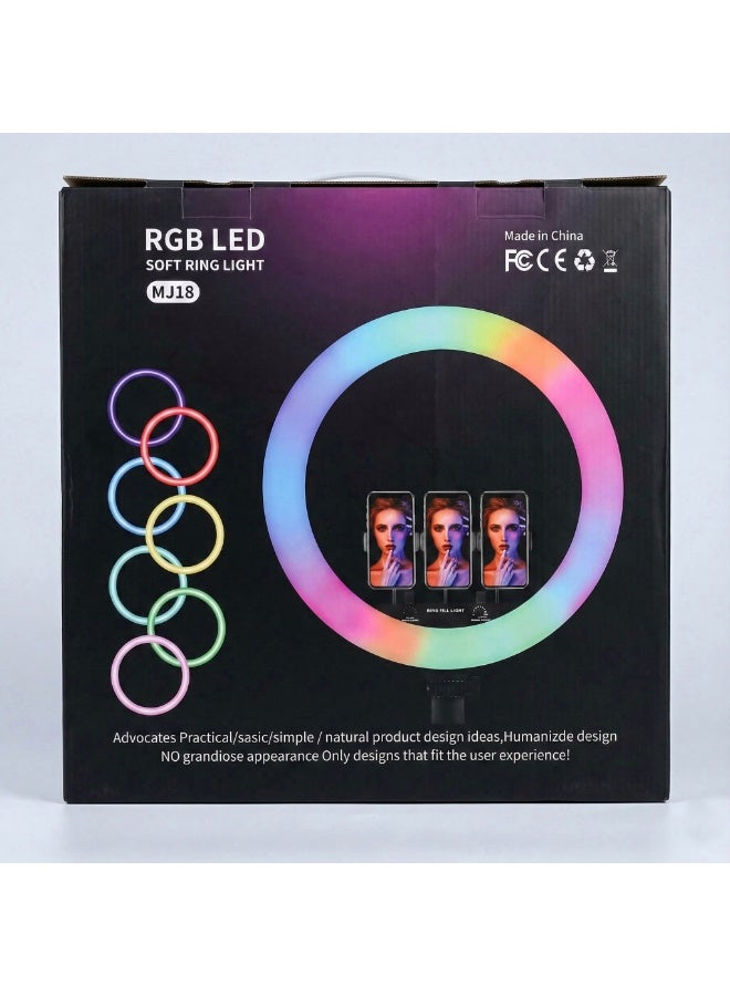 RGB LED Soft Ring Light MJ18 - Professional Studio Fill Light - Multiple Color Modes - Supports 3 Smartphones - 14 inches - Image 2